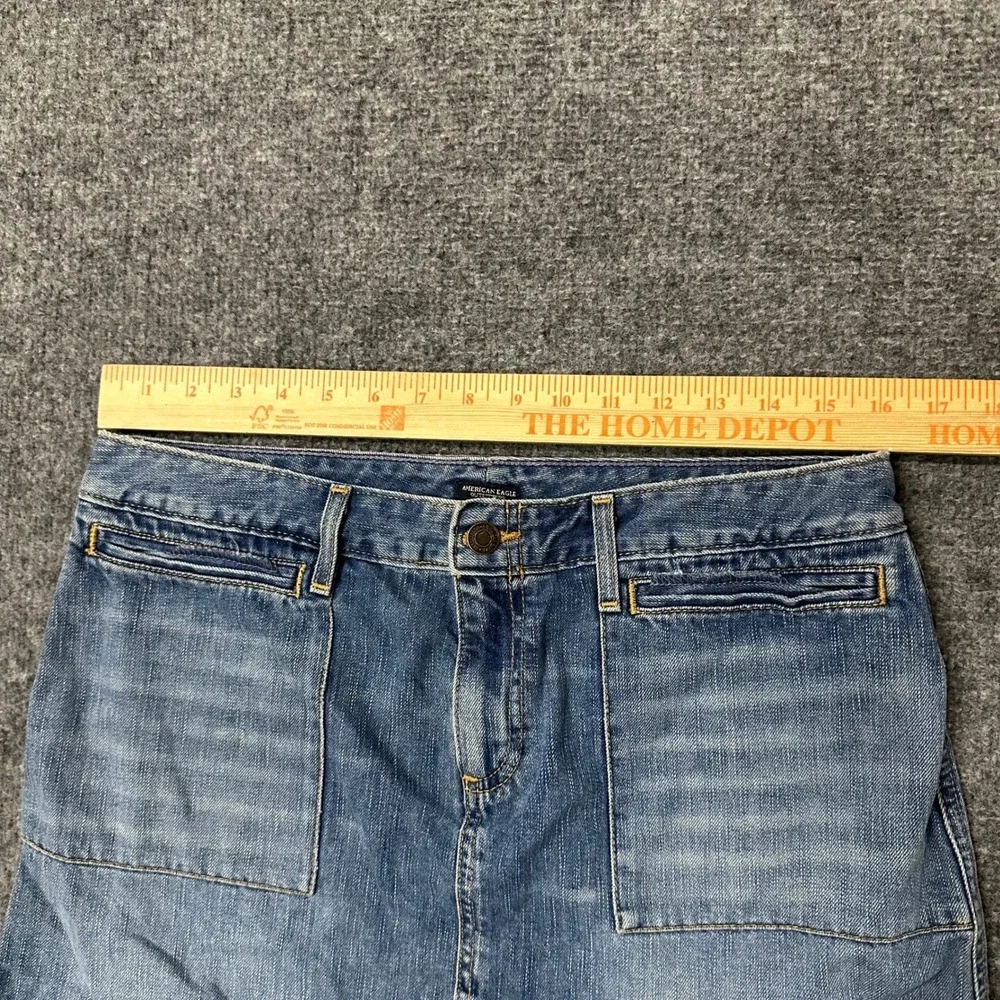 American Eagle Denim Skirt Womens Size 10 Blue Mini Casual Patch Pockets Stretch